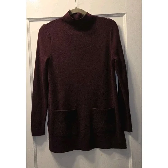 Tahari Knit Pullover Sweater Burgundy Mock Neck Pocket Women's Long Sleeve S - Picture 1 of 4
